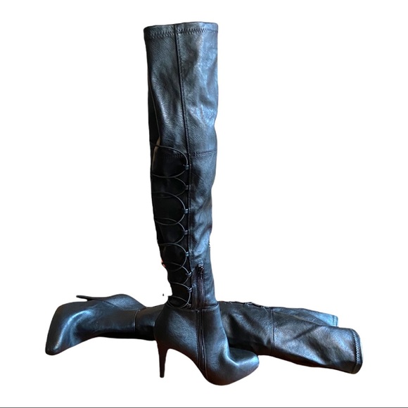 Jennifer Lopez Shoes - JENNIFER LOPEZ AZURITE LACE-UP OVER-THE-KNEE STILETTO BOOT SZ 7.5